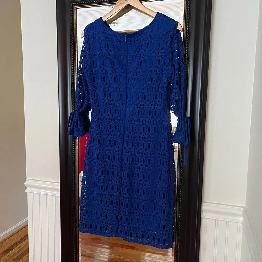 Leslie Fay Blue Long Sleeve Shift Dress Size 10 - Picture 2 of 5